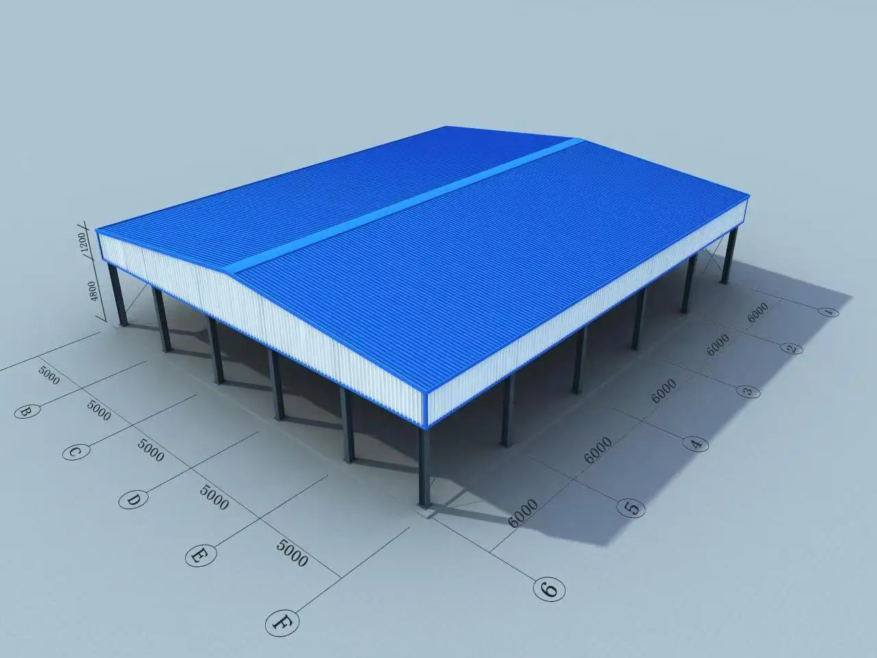 ONE-STOP Service 500-5000 Square Meters Prefabricated Steel Structure Frame , Portal Frame Steel Structure Steel Frame Building