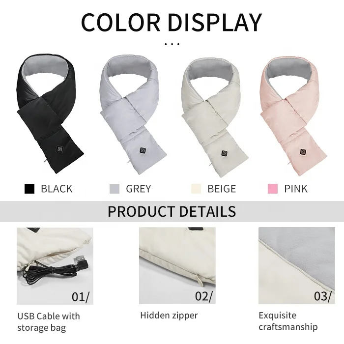 Anjuny Hot-Selling Three Temp Settings Neck Warmer Heated Scarf For Outdoor