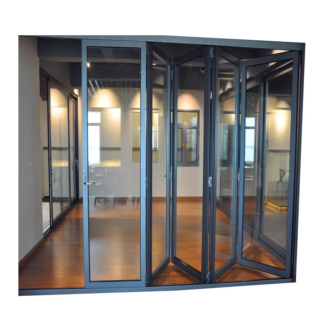 2024 Latest Customized bi fold sreen door folding patio glass walls mosquito net doors bi-folding exterior doors