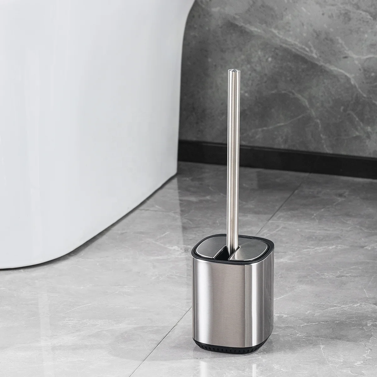 Stainless steel flip lid household rectangle toilet brush and holder durable toilet brush