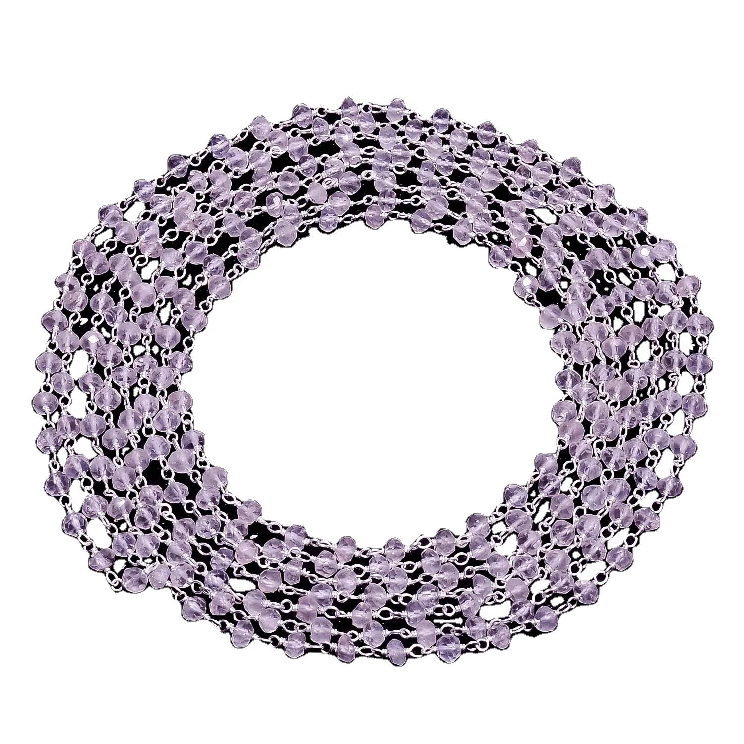 925 Sterling Silver Rose Quartz Beaded Chain Rondelle Faceted Rosary for Jewelry Making Rose Quartz Beaded Chain