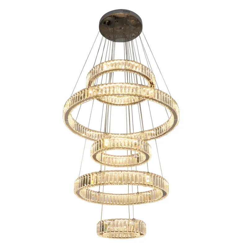 Modern luxury Large Rings Circle Crystal LED Chandelier for Living Room villa