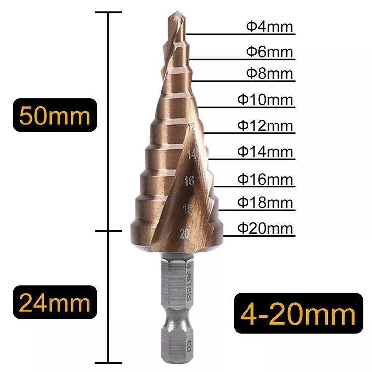 4-12/20/32mm Hex Shank Large Titanium HSS Step Cone Drill Bit Hole Cutter Set Fluted Edge Step Drill