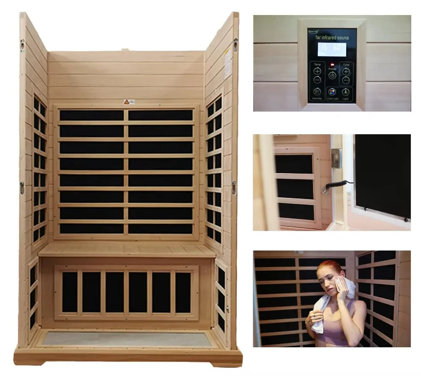 2 Person Far Infrared Wooden 9 Low Emf Heaters 1,750watt 2 Chromotherapy Lights 2 Bluetooth Speakers Sauna Rooms Infrared