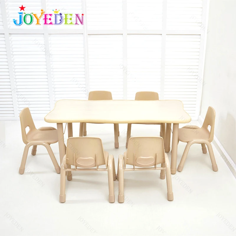 Newest Kindergarten Preschool Furniture Wave Edge Wooden Reading Study Table Kids Homework Table