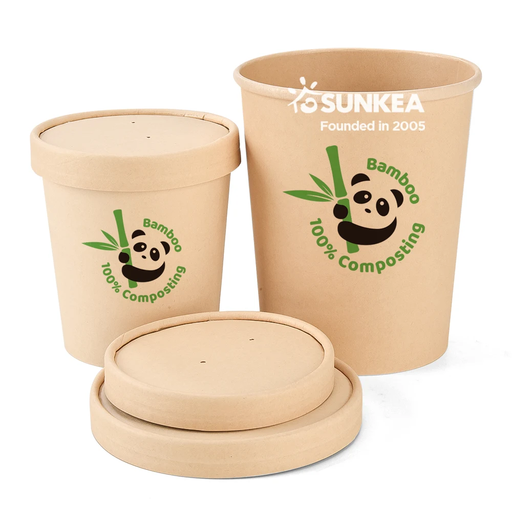 8,12,16,20,26,32oz Customized take away Food Grade bamboo pulp soup container with lid