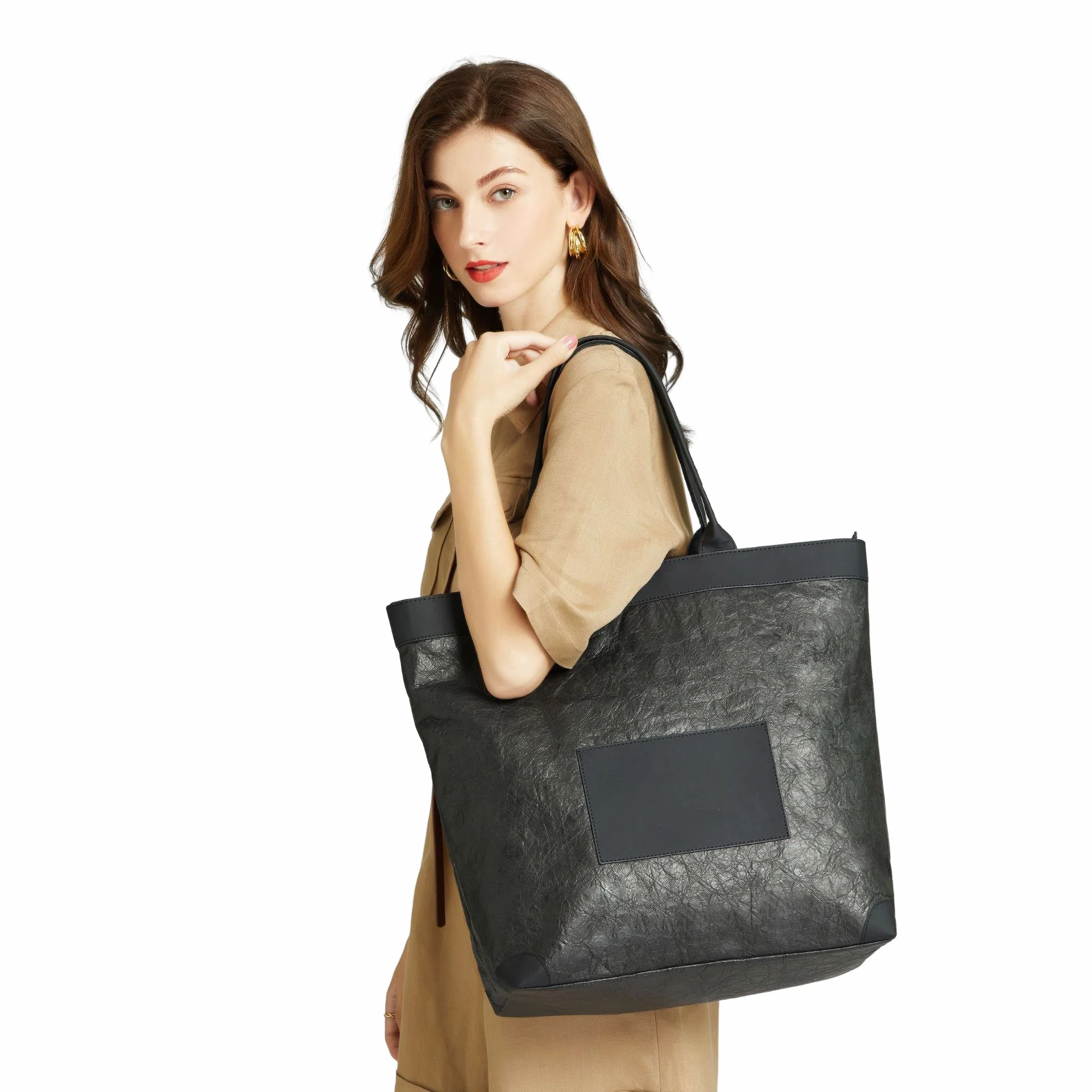 2022 Design Retro Kraft Paper Shoulder Handbag Large Capacity Tote Bag Unisex Men And Women Bag