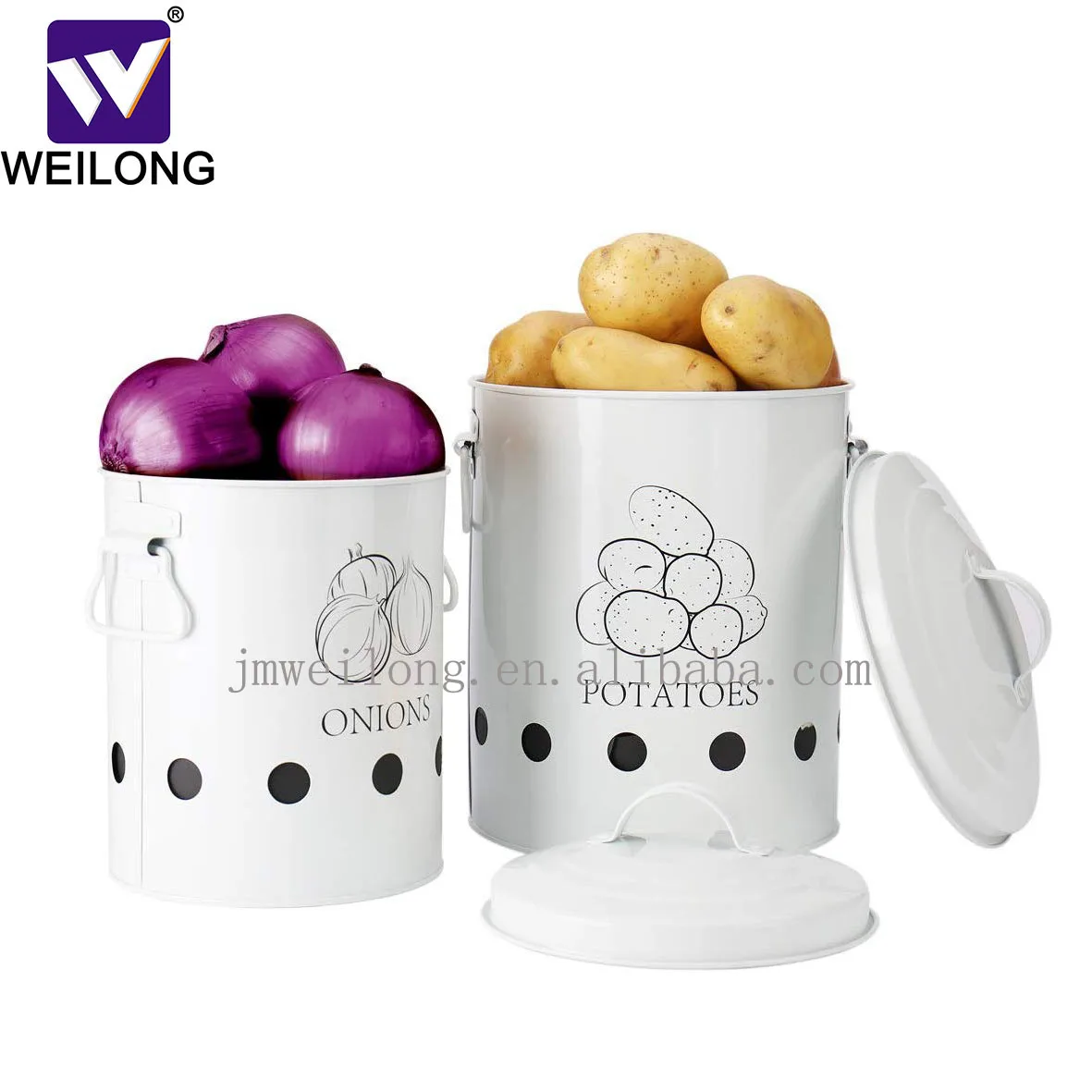 Vegeatable Storage Container Canister Pot for Potato Onion Garlic Coffee for Kitchen Counter with Aerating Storage Holes & Lid