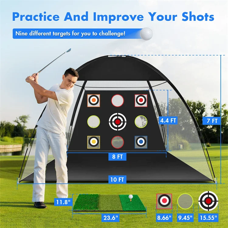 Golf Practice Net 10ft x 7ft Golf Hitting Training Aids Nets with Target Backyard Driving Chipping Golf Practice Net