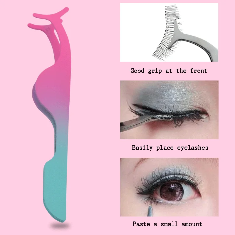 Custom Logo Private Label Pink Plastic Lashes Applicator Tweezers Bulk Magnetic Lash Tweezers Packaging False Eyelash Tweezers