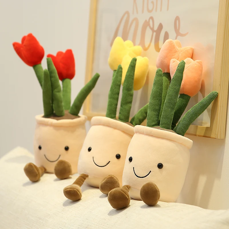 Wholesale Stuffed Soft Cute Lovely Cartoon Gift Decoration Plush Succulents Potted Plant Hand Bouquets Cactus Toy Doll Pillow