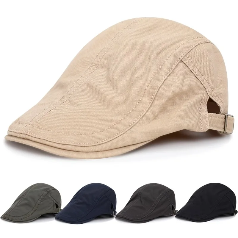 Men Casual Classic Solid Color Casual Flat Cabbie Newsboy Ivy Hat Cotton Golf Sun Beret Cap