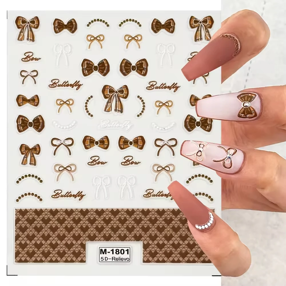 BeQueen Custom 5D 3D Nail Decals Bow Tie Decorative Nail Art Stickers