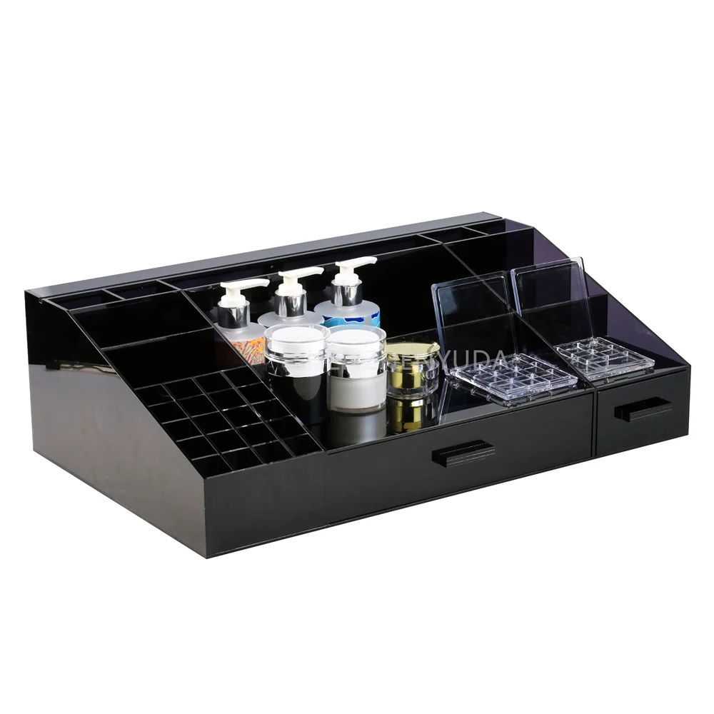 Black PMMA Counter Cosmetic Unit Showcase Lucite Lipstick Eyeshadow Make up Brush Palette Cosmetic Integrated display stand