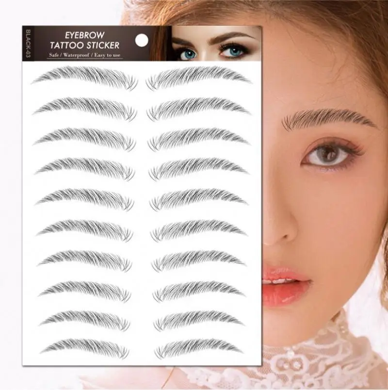 6D temporary disposable water transfer imitated ecological eyebrow tattoo sticker eyebrow tattooing custom design 10 pairs
