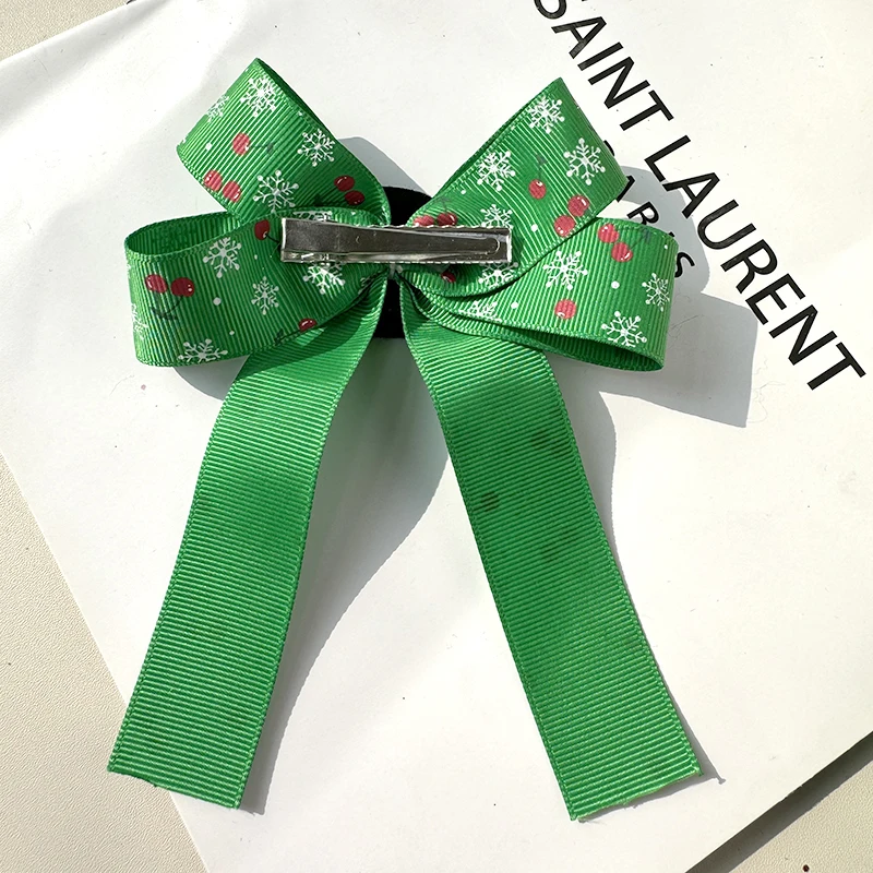 Christmas Hair Ties Ribbon Swallowtail Bow HairClip Elastic Bling Ponytail Holders Rope Holiday Accessories Kids Hair Scrunchies