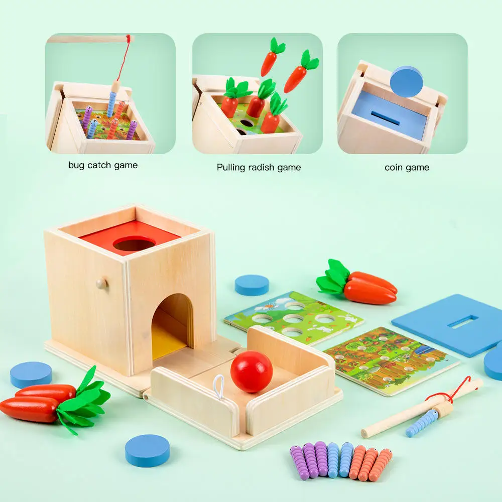 4 in 1Wooden Play Kit Includes Permanent Box Wooden Montessori Baby Toys Gifts for Boys Girls Age 12+ Months