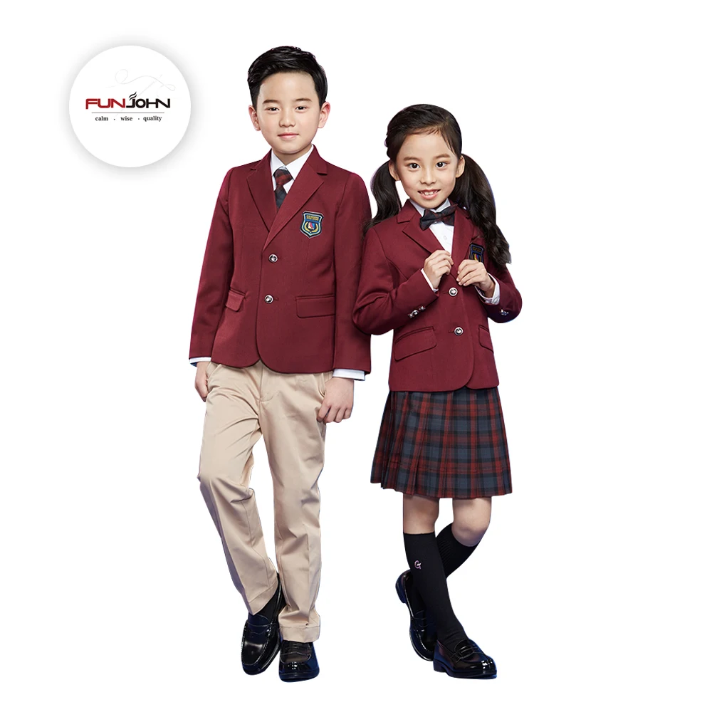 Customized School Uniforms Blue Red Navy Color Dress Fashion Design Blazer Jacket Skirt Pants Suit