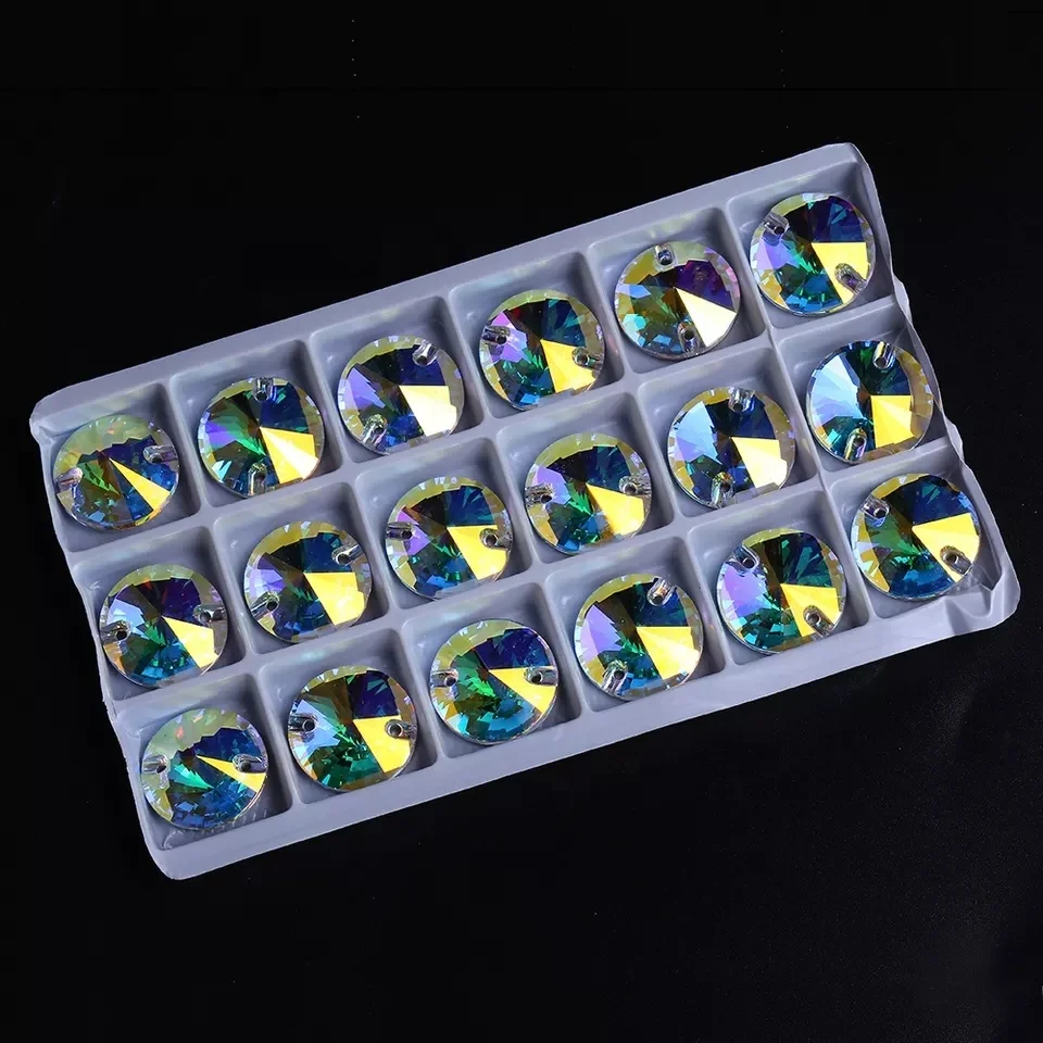 K9 Crystal AB Color Round Rivoli Gemstones Bulk Flat Back Glass Rhinestones Sew On For Diy Clothing