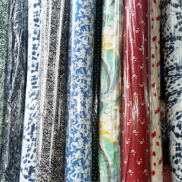 Stocklot Cheap Price Rayon Printed Textile Stock Ladies Dress Fabric