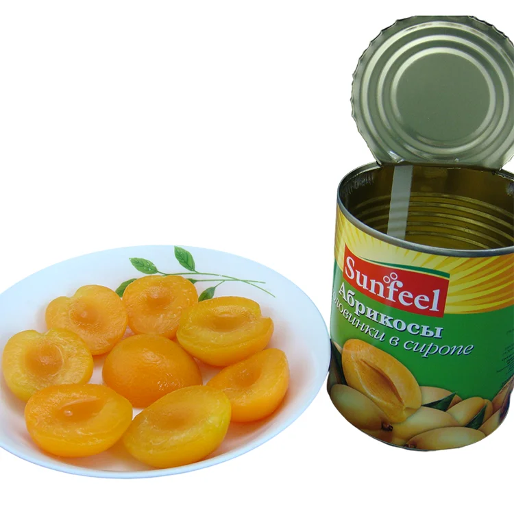 Натуральная свежая консервированная фруктовая банка абрикоса в легком сиропе наполовину нарезанная 410 г 820
