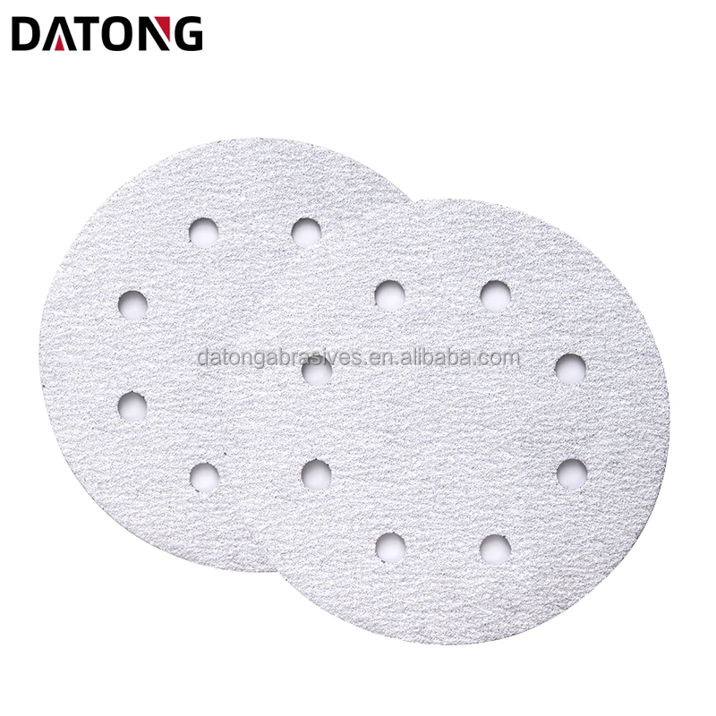 Datong factory High quality abrasives sand paper 5inch 8holes Grit 100 Round Ceramic white Sanding Disc For Metal and