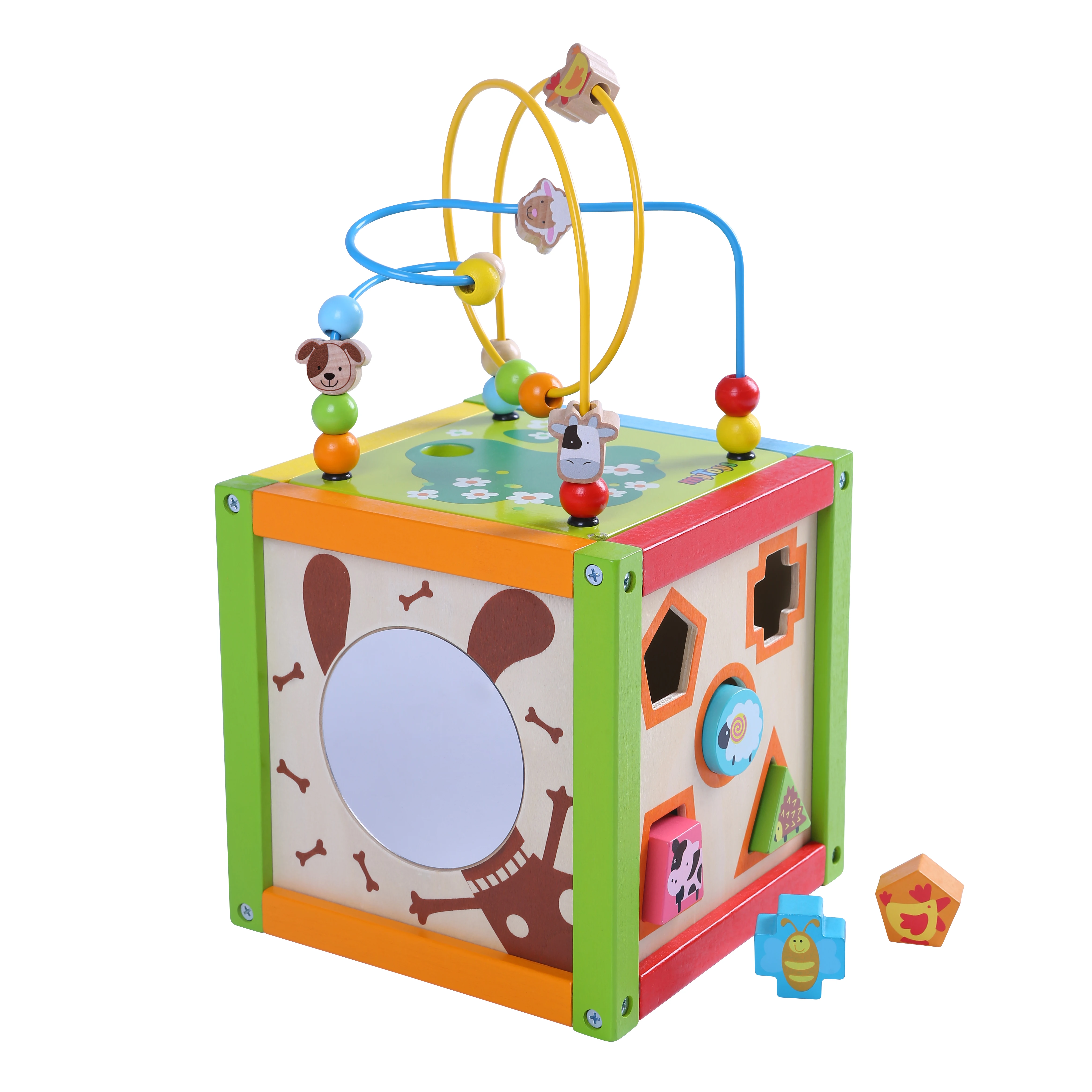 Montessori Multifunctional  Educational Toys Wooden Farm Bead Coaster Maze Activity Cube