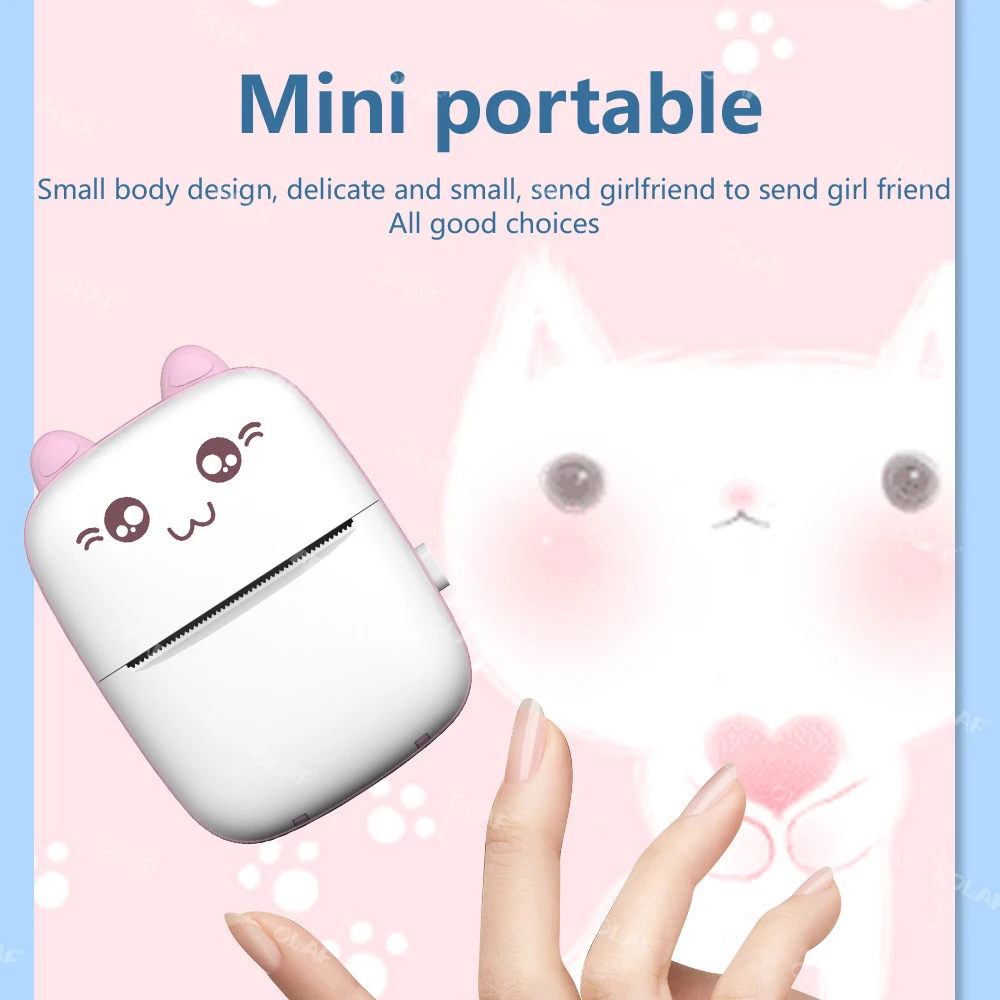 Portable Photo Printer Black And White Barcode Rechargeable Cartoons 58mm Thermal Mini Printer