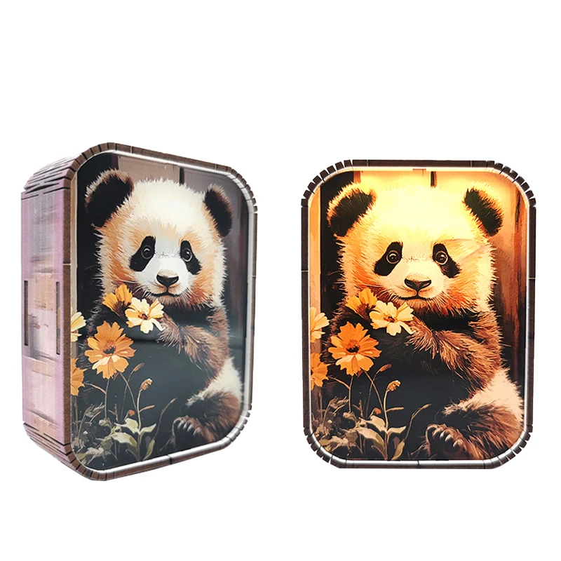 Custom Animal Series 3d Pattern Wooden Night Light LED Lighting Square Wood Carved Crafts Kids Gifts Desk Lamp Atmosphere Light