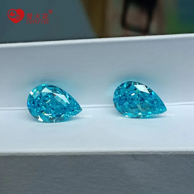Top grade synthetic cz stones cubic zirconia price 4k crushed ice cut pear Blue Green Orange color cubic zirconia