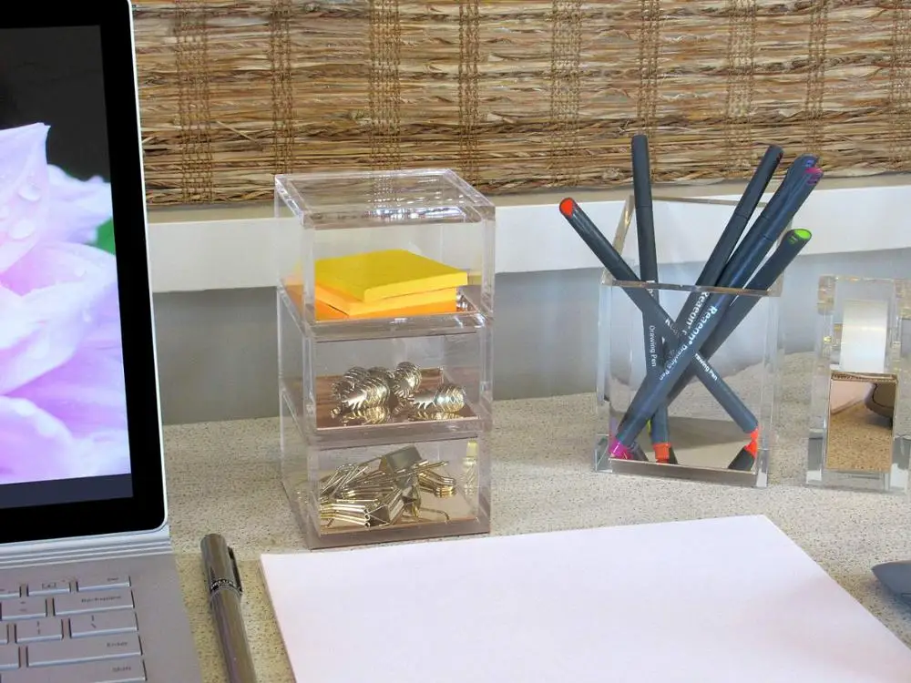 
Acrylic Gold 3 Tier Organizer Functional & Elegant Accessory Designed for Desk Office or Home 