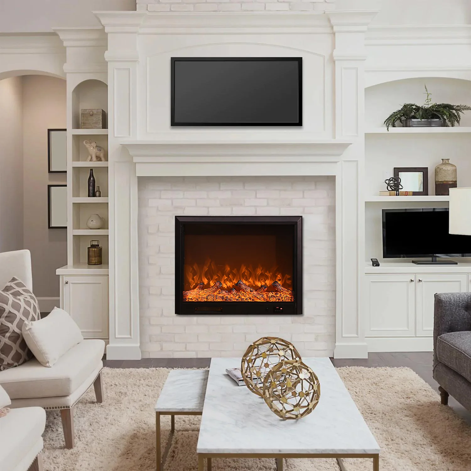 Функция нагрева 36 дюймов светодиодный реалистичный декор для пламени настенные искусственные нагреватели огня встраиваемые вставки камина