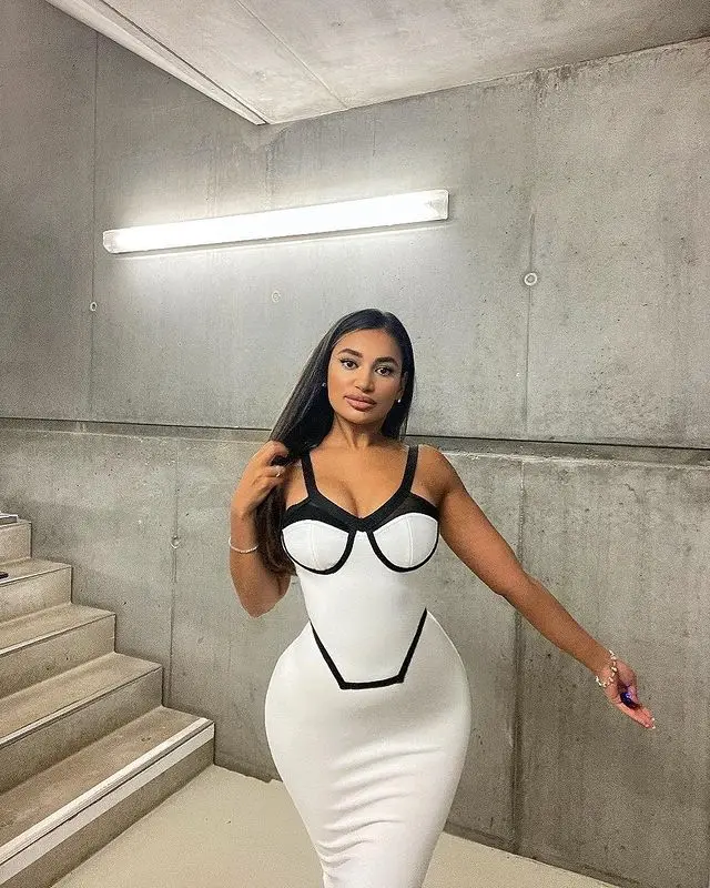 6360 Sexy White and Black Contrast Color Maxi Dress Fashion Sleeveless Sheath Party Dress Woman 2021 Robe Soiree