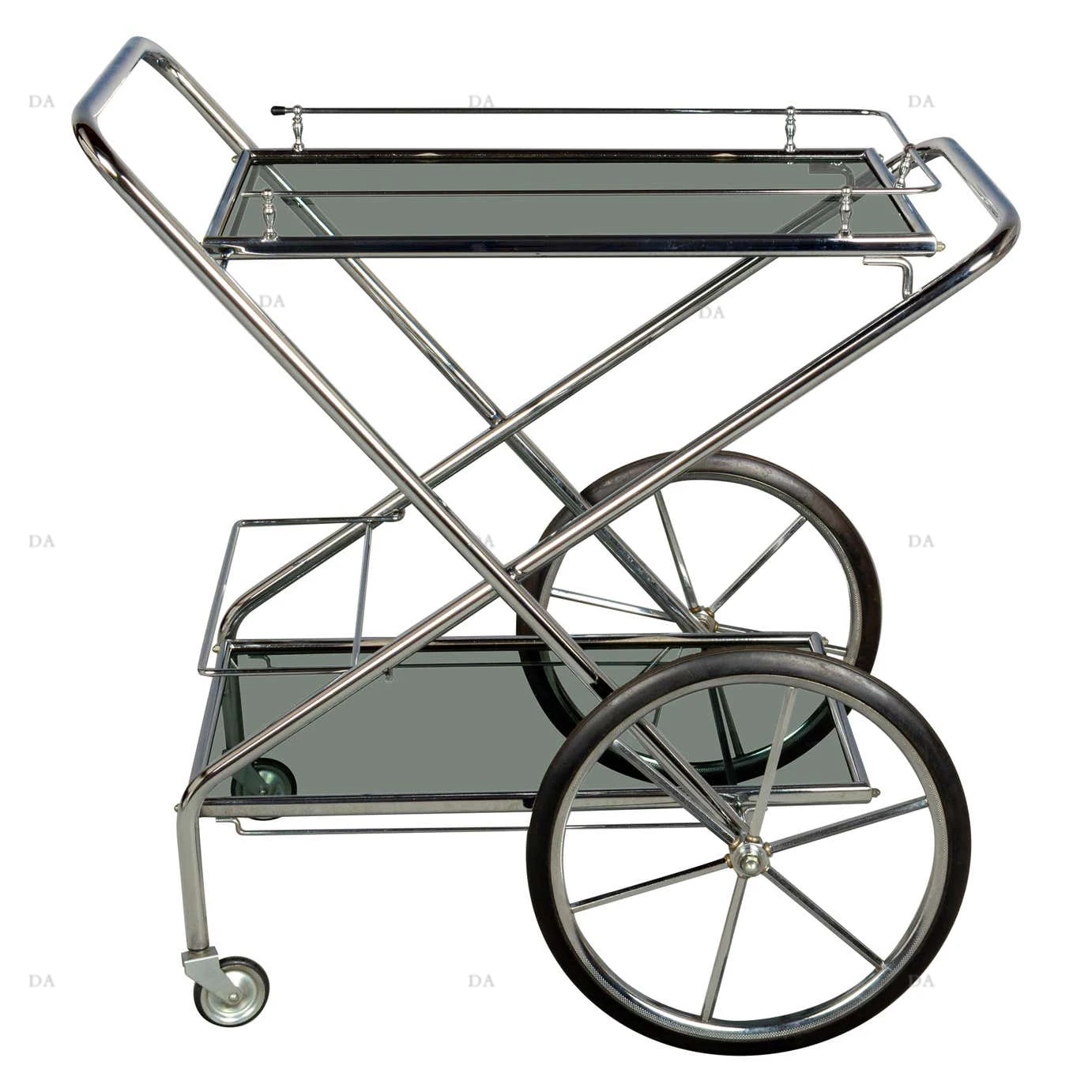 Hotel Restaurant Decorative Metal Bar Trolly 2 Tier Golden Metal Bar Cart Wine Serving Hotel Kitchen Moving Trolly with Wheel