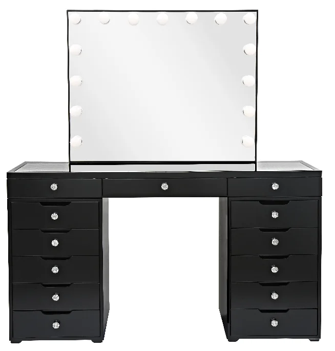 
2021 Hottest style OEM hotel bedroom apartment 13 drawers cheapest Makeup station vanity table with lighted mirror 