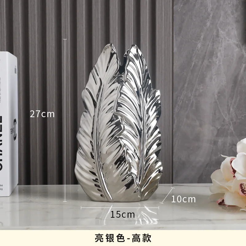 MSH Electroplate Gold And Silver Banana Leaf Ceramic Vase Luxury Desktop Decoration Porcelain Vase