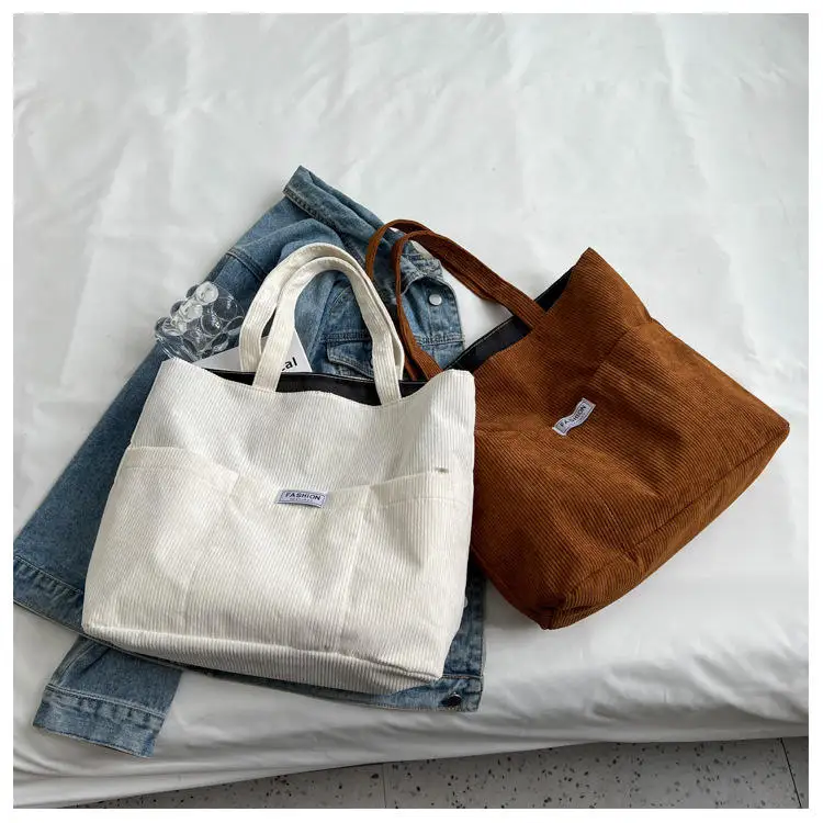 Wholesale High Quality Reusable Custom carry corduroy shoulder shopping tote bag