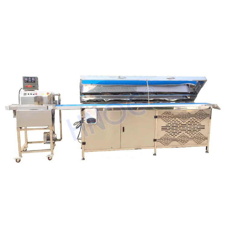 25/60/100L continuous molding Ball Chocolate Melt Dipping Cover Enrobe Price Chocolate Enrobe Machine and Cooling Tunnel PLC