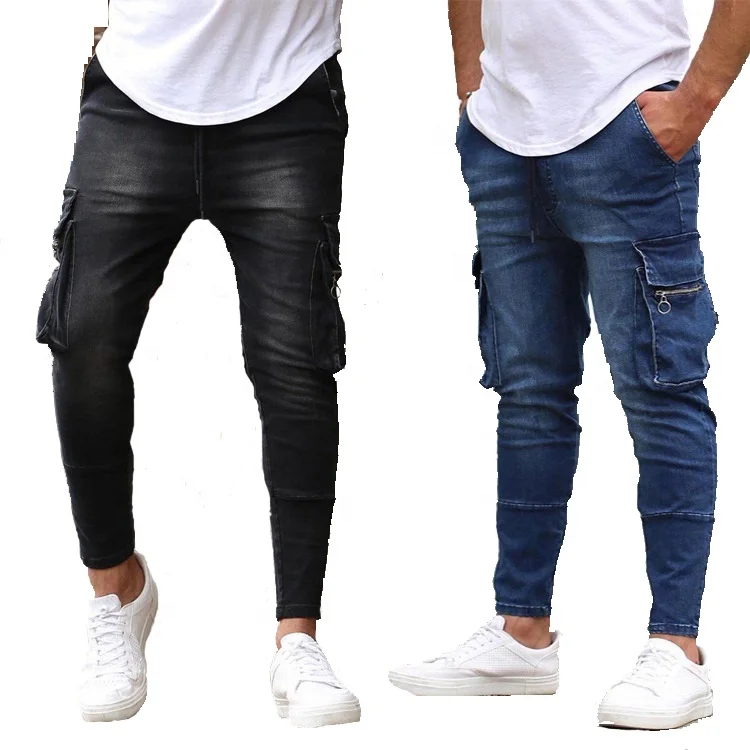 Оптовая продажа, мужские джинсы на заказ, с несколькими карманами, супер стрейч, облегающие джинсовые брюки большого размера, обтягивающие брюки