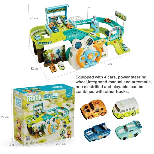 2024 funny toddlers dinosaur steering wheel and transportation track toy play sets