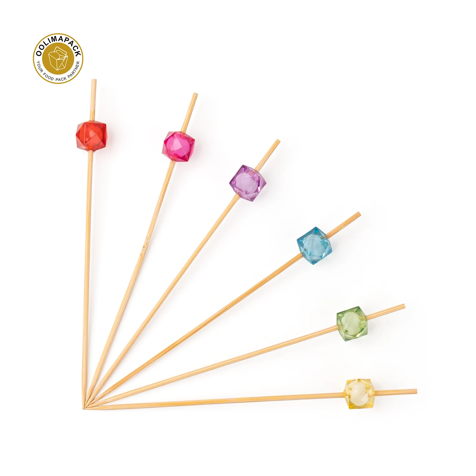 OOLIMA Custom Printed Logo Bamboo Knotted Skewers Food Picks Party Picks