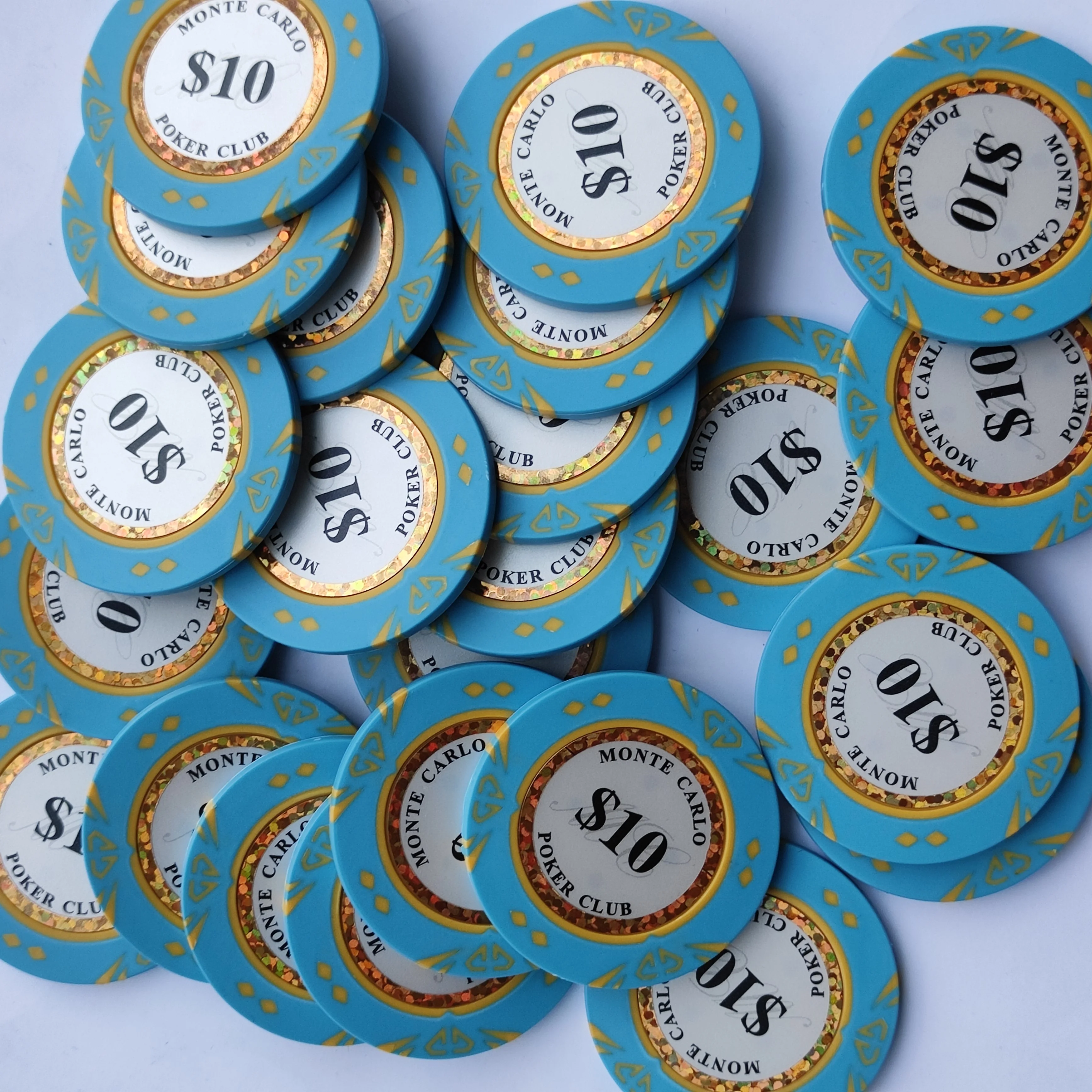 Custom Gold trim monte carlo stickers diamond  pattern poker chip for your casino