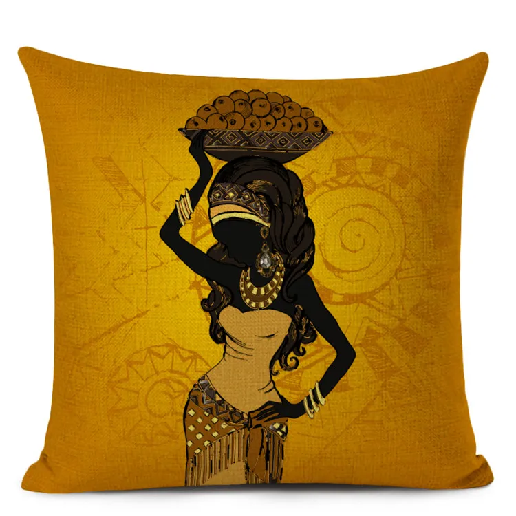 Fashion African Black Working Women Home Art Decoration Sofa Throw Pillow Case Cotton Linen Cushion Cover 45x45cm
