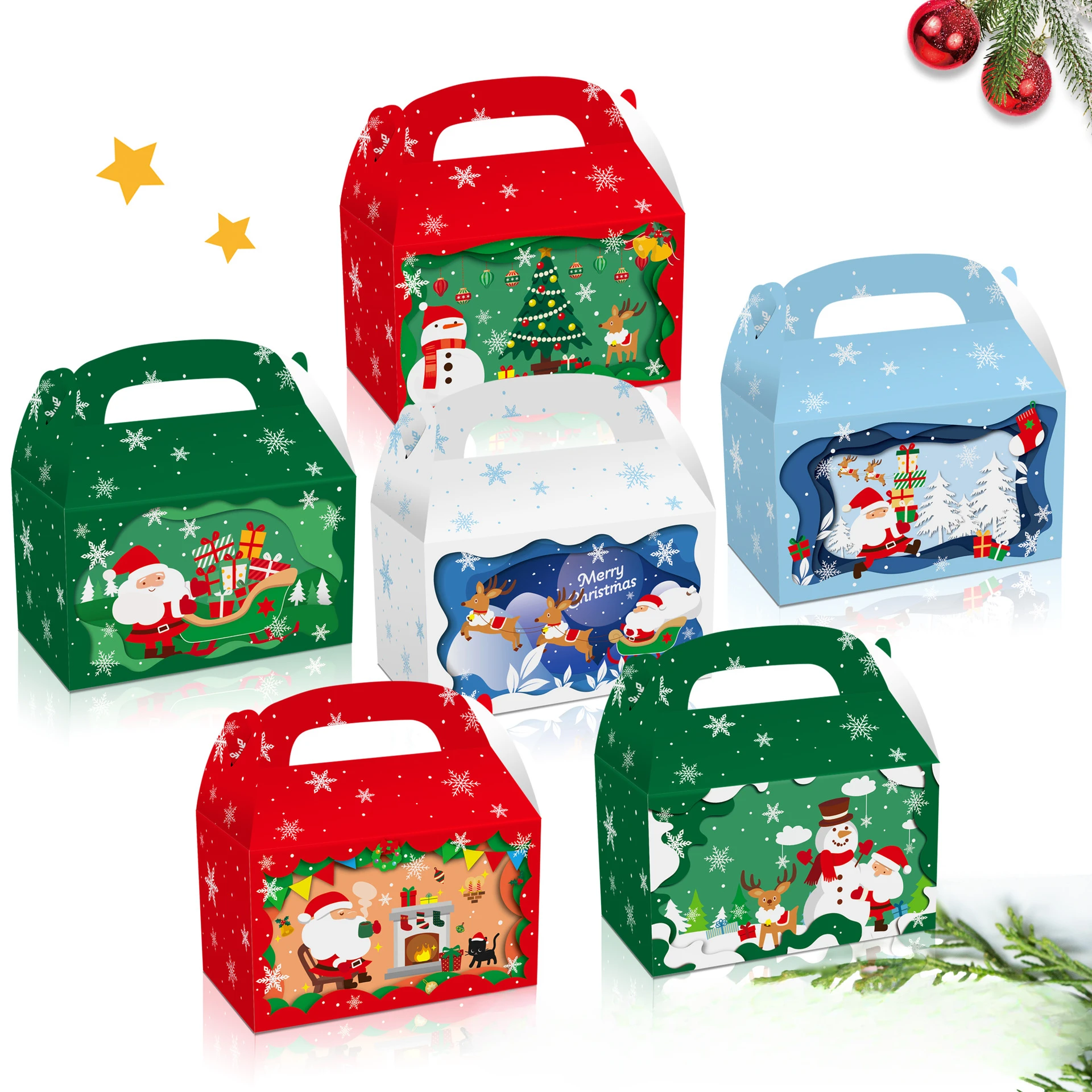 12Pcs/Pack Christmas Favor Candy Box Square Santa Claus Gift Party Chocolate Biscuit Packaging Happy News