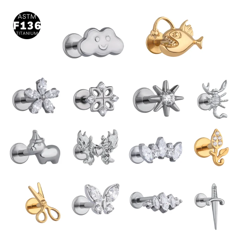 ASTM F136 Titanium Zircon Gold Plated Internal Threaded Flat Back Manufacturer Piercing Jewelry