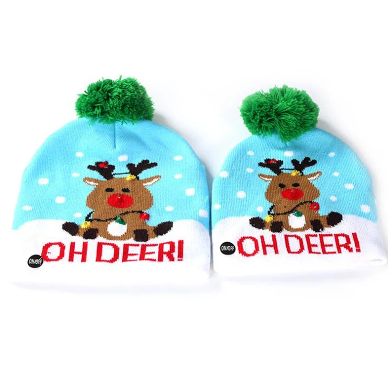 Parent-Child Adults Children Parents Family Party Knit Xmas Hat Christmas Hats Led Beanie Hat