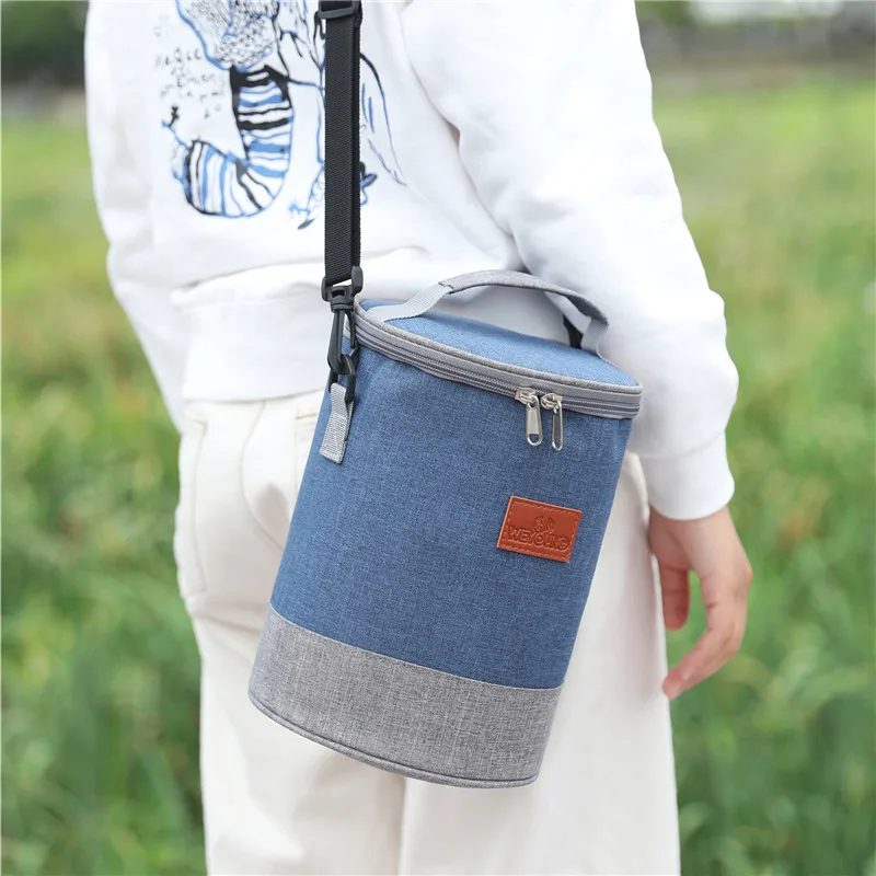 Custom Portable School Circular Oxford Portable Waterproof Insulated Thermal Storage Zipper Cooler Lunch Bag with Carry Strap