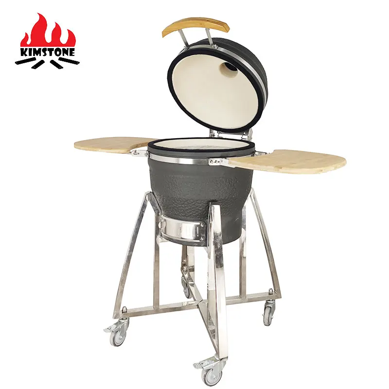 Kimstone kamado 18 inch ceramic grill  cast iron foam glaze picnic essentials easy to clean
