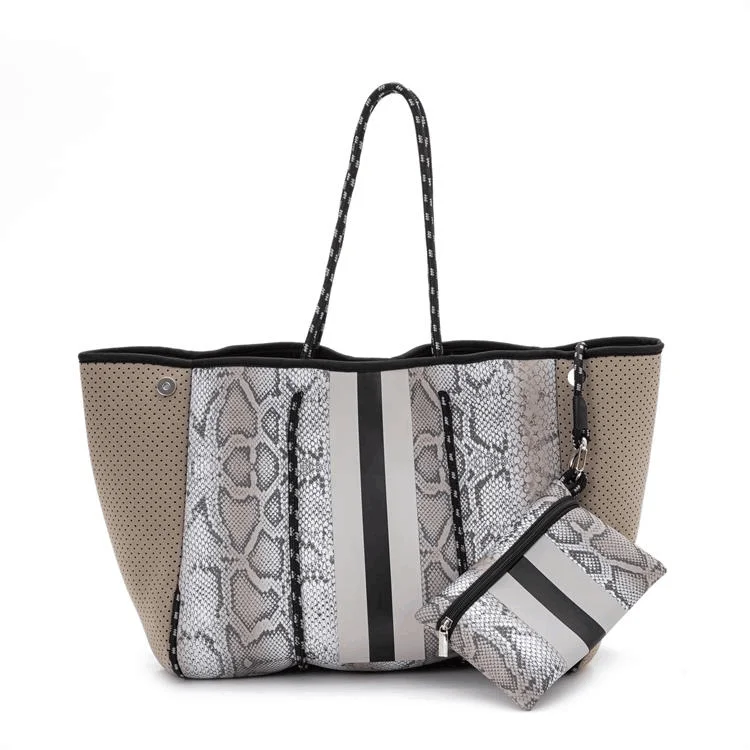 Custom Neoprene Cobra Prints Beach Bag With Small Bag Portable Fashion Tote Bag Custom Color or Logo