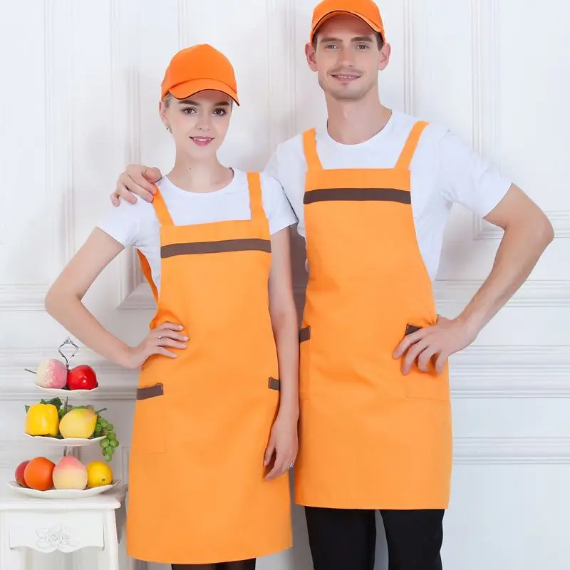 Supermarket work clothes pinafore fashion fruit shop restaurant cafe waiter apron with printed embroidered words